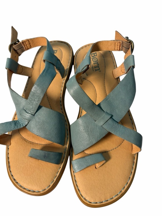 Born Inya Sandals Women's 6M Blue Tan Leather Strappy Toe Loop Flat Buckle - Picture 11 of 11